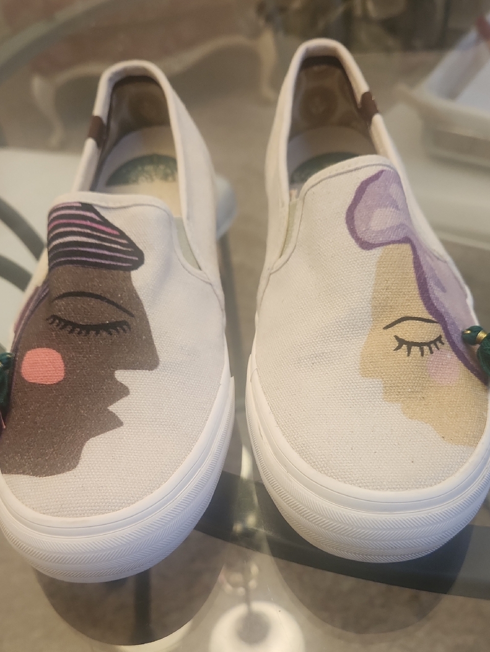 Keds Women's White Slip-On Sneakers with Dual-Face Art